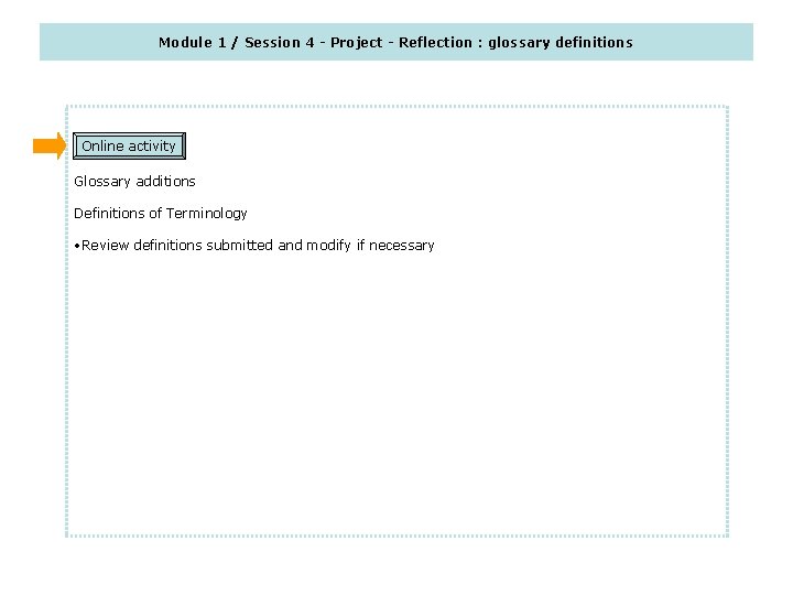 Module 1 / Session 4 - Project - Reflection : glossary definitions Online activity