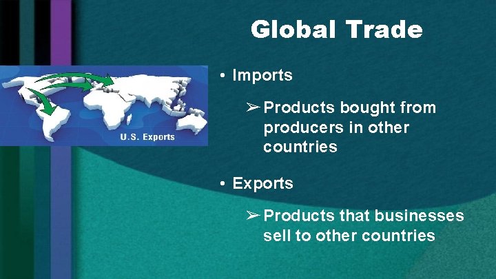 Global Trade • Imports ➢ Products bought from producers in other countries • Exports