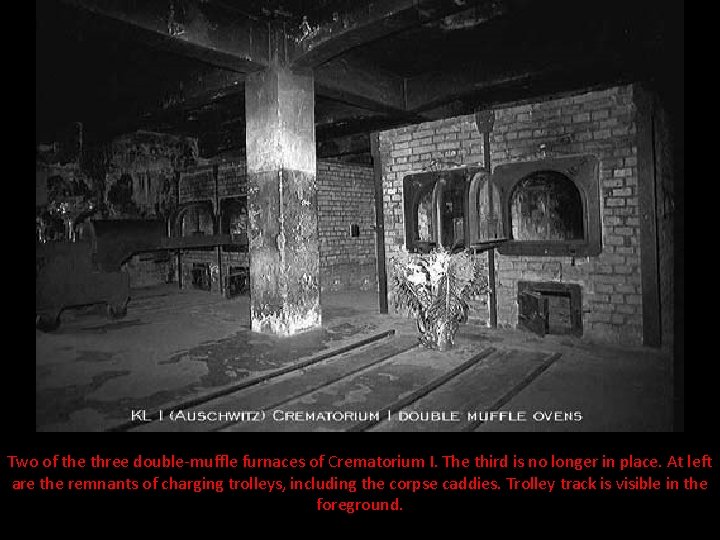 Two of the three double-muffle furnaces of Crematorium I. The third is no longer