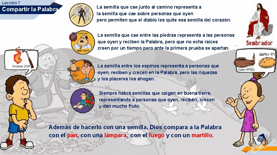 Lección 7 Compartir la Palabra La semilla que cae junto al camino representa a