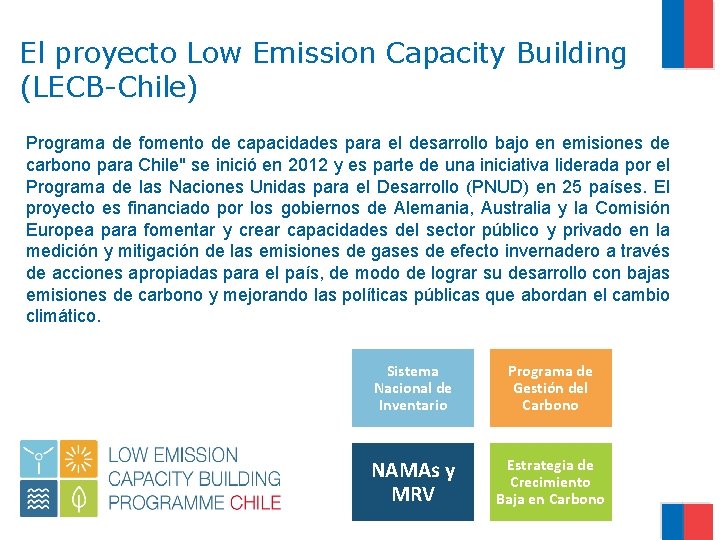 El proyecto Low Emission Capacity Building (LECB-Chile) Programa de fomento de capacidades para el
