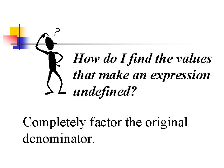How do I find the values that make an expression undefined? Completely factor the