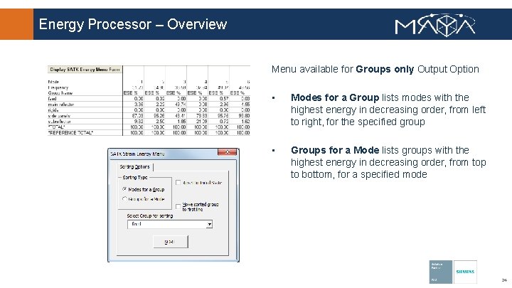 Energy Processor – Overview Menu available for Groups only Output Option • Modes for