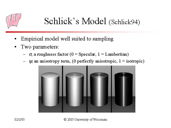 Schlick’s Model (Schlick 94) • Empirical model well suited to sampling • Two parameters: