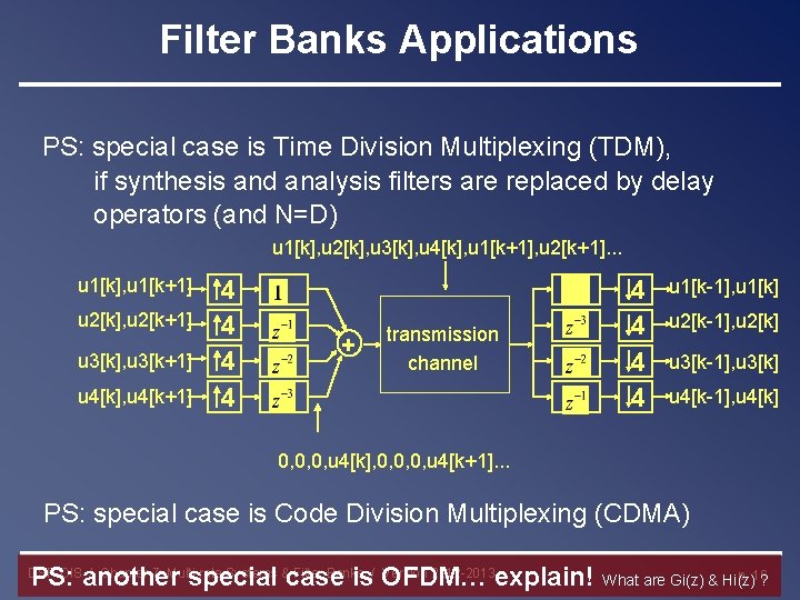 Filter Banks Applications PS: special case is Time Division Multiplexing (TDM), if synthesis and