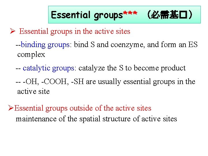 Essential groups*** （必需基� ） Ø Essential groups in the active sites --binding groups: bind