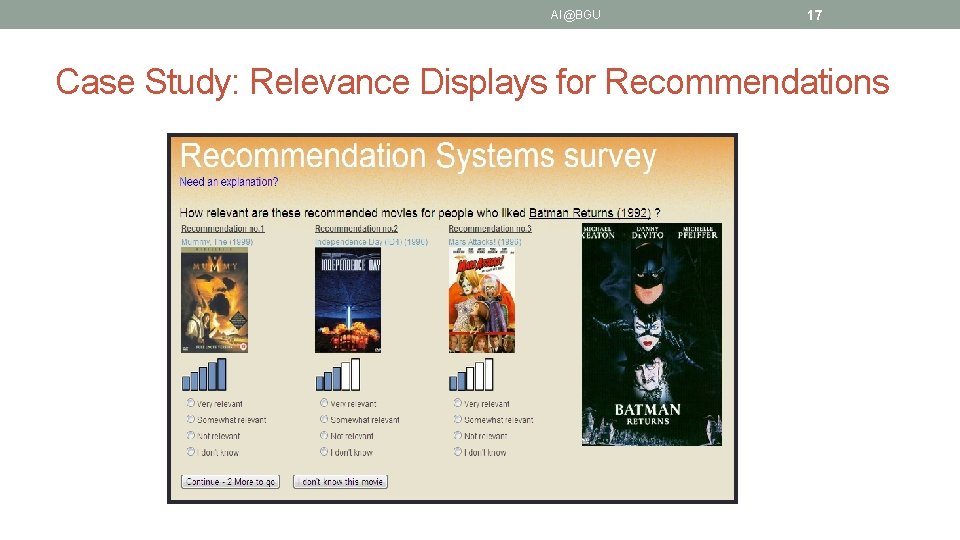 AI@BGU 17 Case Study: Relevance Displays for Recommendations 