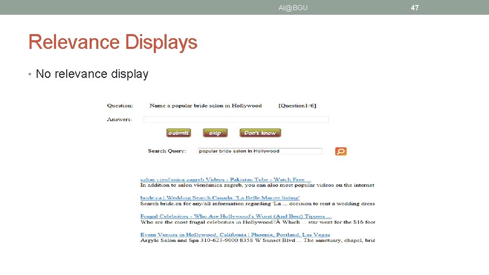 AI@BGU Relevance Displays • No relevance display 47 