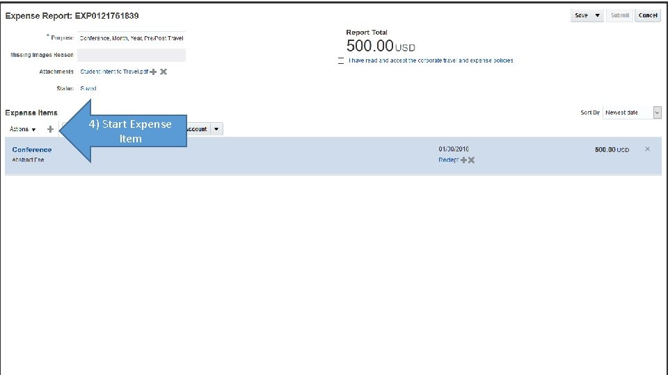 4) Start Expense Item 