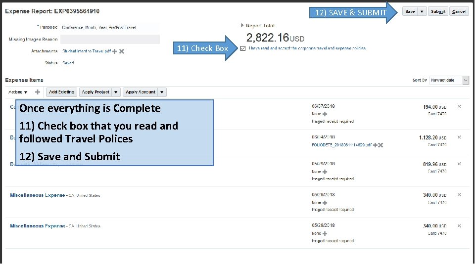 12) SAVE & SUBMIT 11) Check Box Once everything is Complete 11) Check box