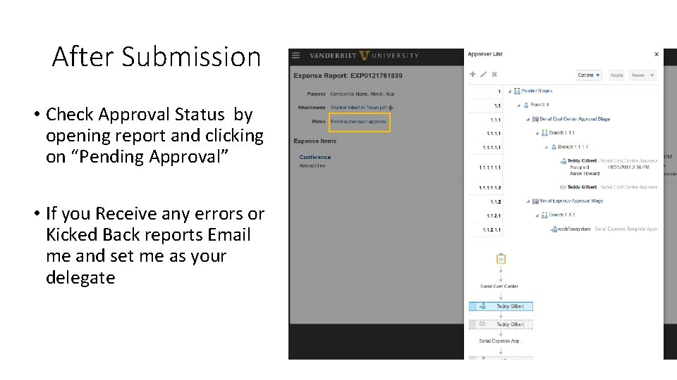 After Submission • Check Approval Status by opening report and clicking on “Pending Approval”