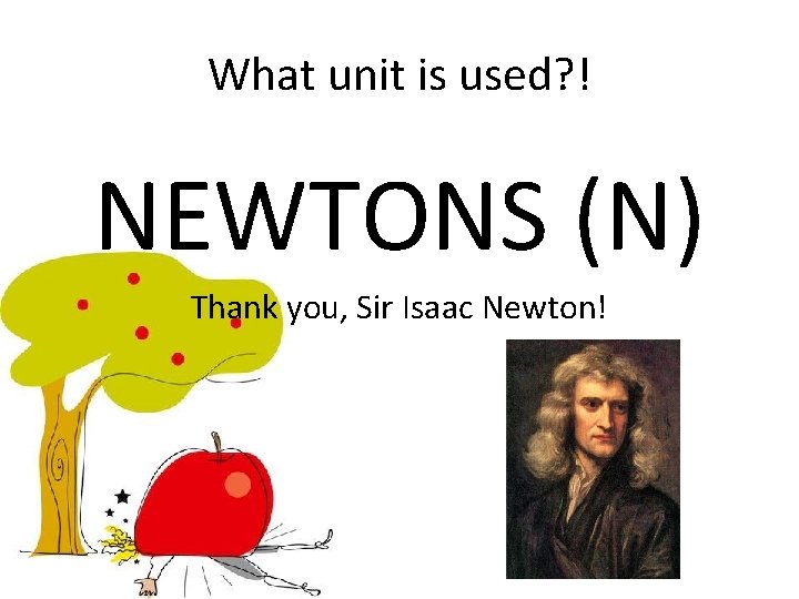 What unit is used? ! NEWTONS (N) Thank you, Sir Isaac Newton! 