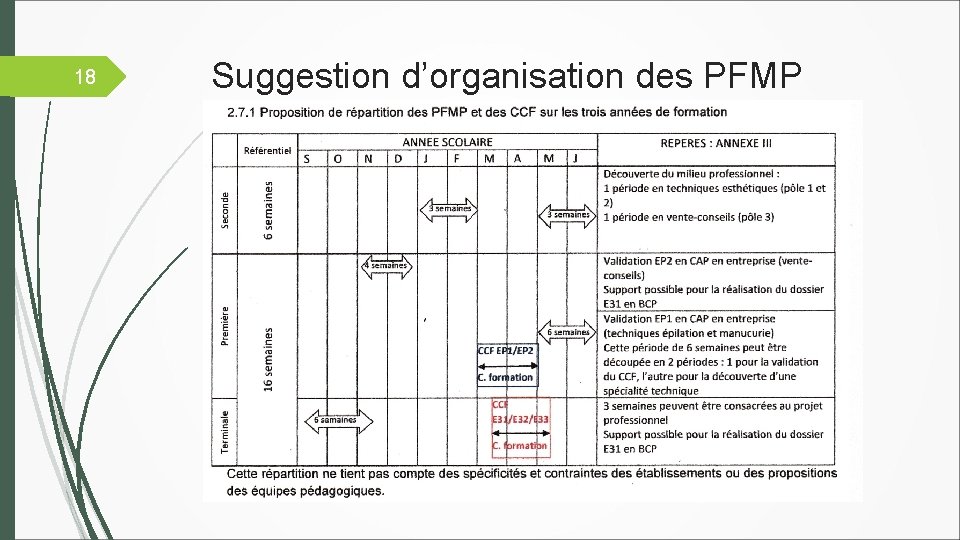 18 Suggestion d’organisation des PFMP 