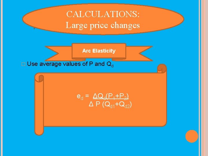 CALCULATIONS: Large. PRICE price changes FOR LARGE CHANGES Arc Elasticity � Use average values