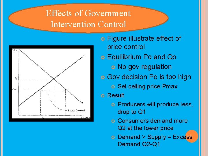 Effects of Government Intervention Control Figure illustrate effect of price control Equilibrium Po and