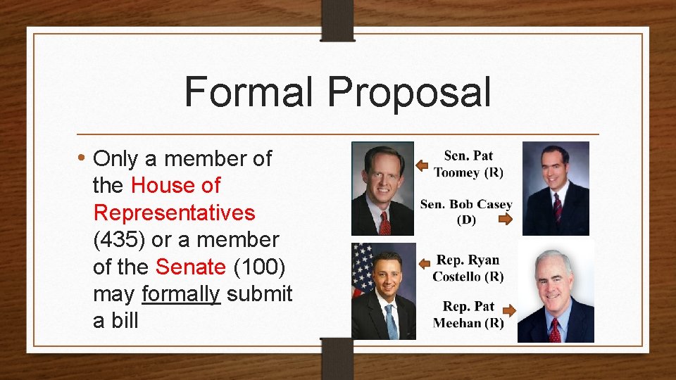 Formal Proposal • Only a member of the House of Representatives (435) or a