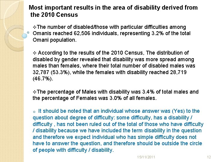Most important results in the area of disability derived from the 2010 Census v.