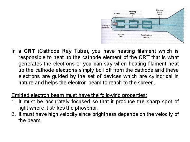 Operation an electron gun with an accelerating anode In a CRT (Cathode Ray Tube),