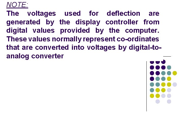 NOTE: The voltages used for deflection are generated by the display controller from digital