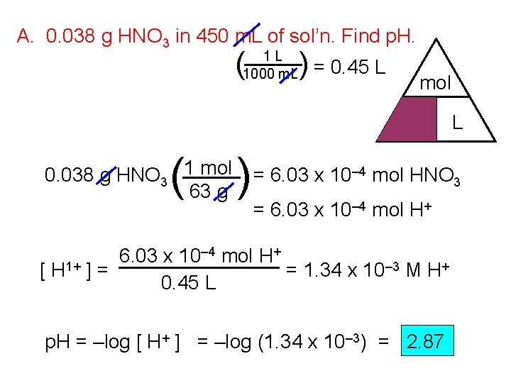 A. 0. 038 g HNO 3 in 450 m. L of sol’n. Find p.