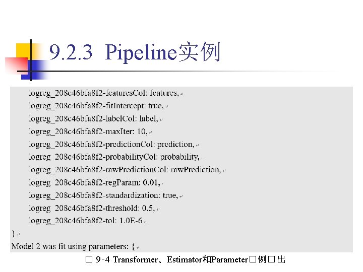 9. 2. 3 Pipeline实例 � 9‑ 4 Transformer、Estimator和Parameter� 例� 出 
