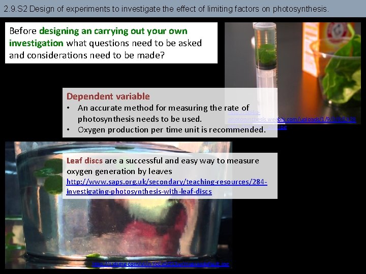 2. 9. S 2 Design of experiments to investigate the effect of limiting factors
