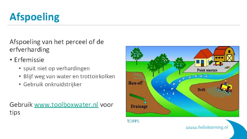 Afspoeling van het perceel of de erfverharding • Erfemissie • spuit niet op verhardingen