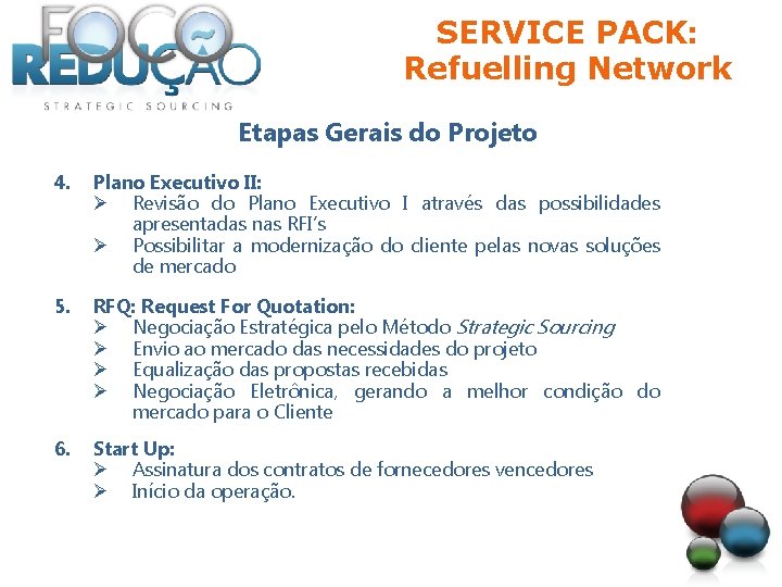 SERVICE PACK: Refuelling Network Etapas Gerais do Projeto 4. Plano Executivo II: Ø Revisão