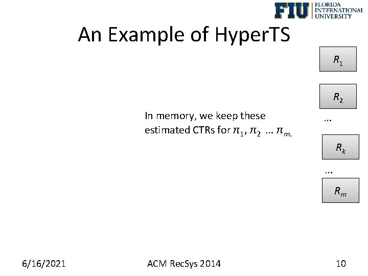 An Example of Hyper. TS R 1 R 2 In memory, we keep these