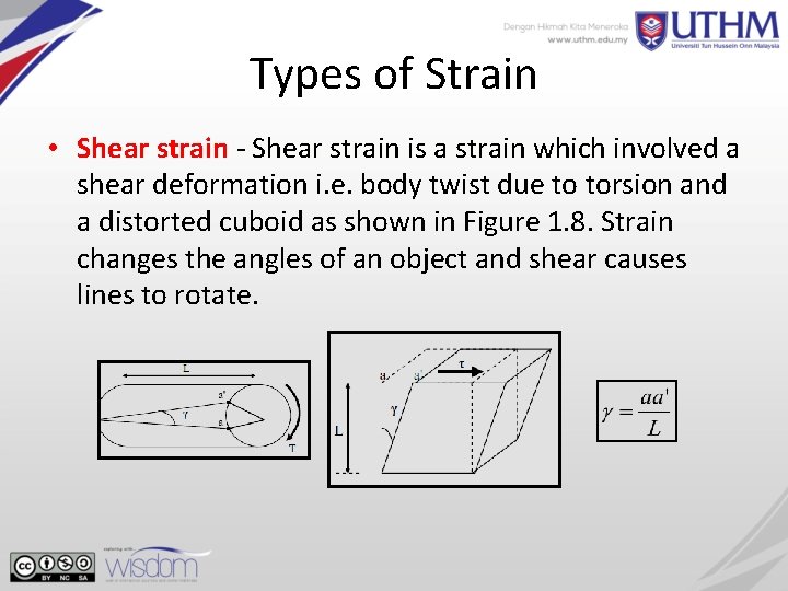 Types of Strain • Shear strain - Shear strain is a strain which involved