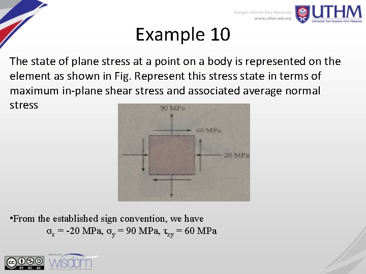 Example 10 The state of plane stress at a point on a body is