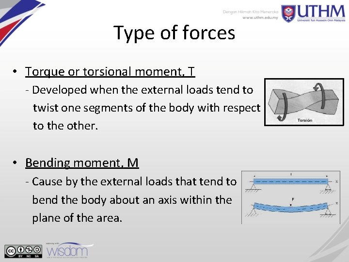 Type of forces • Torque or torsional moment, T - Developed when the external