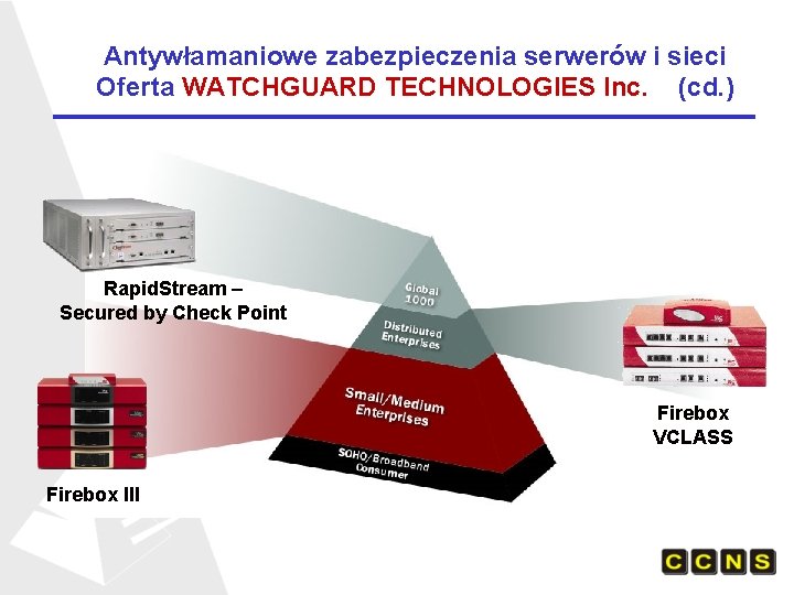 Antywłamaniowe zabezpieczenia serwerów i sieci Oferta WATCHGUARD TECHNOLOGIES Inc. (cd. ) Rapid. Stream –
