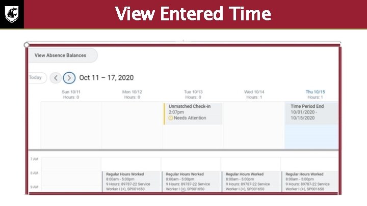 View Entered Time • A screenshot of Viewing entered time. After entering time, you