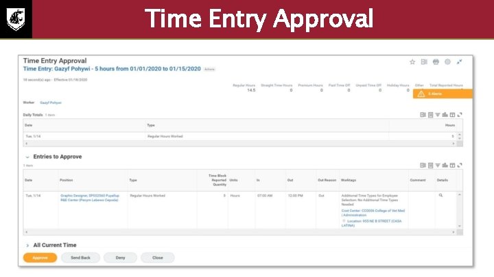 Time Entry Approval Screenshot of time entry approval screen. 