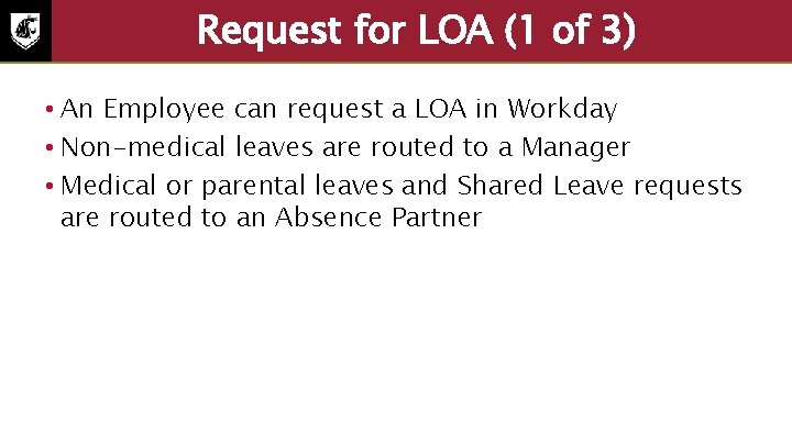 Request for LOA (1 of 3) • An Employee can request a LOA in