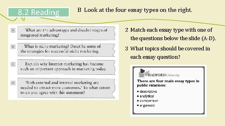 8. 2 Reading B Look at the four essay types on the right. 2