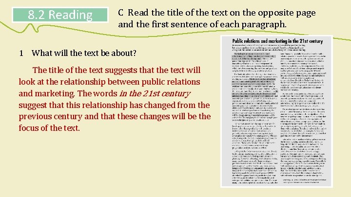 8. 2 Reading C Read the title of the text on the opposite page