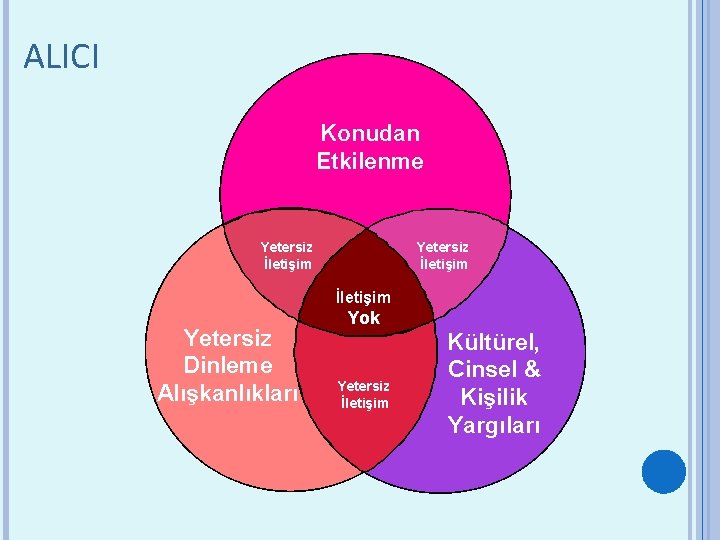 ALICI Konudan Etkilenme Yetersiz İletişim Yetersiz Dinleme Alışkanlıkları Yok Yetersiz İletişim Kültürel, Cinsel &