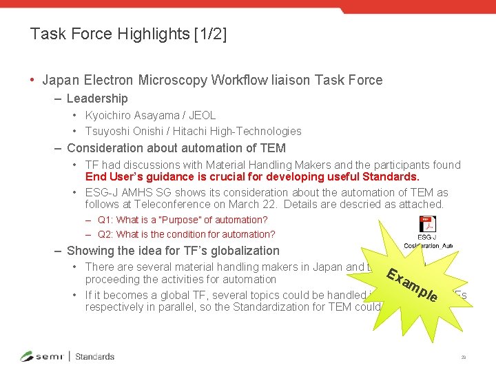Task Force Highlights [1/2] • Japan Electron Microscopy Workflow liaison Task Force – Leadership