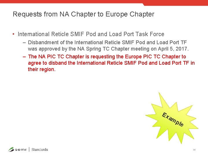 Requests from NA Chapter to Europe Chapter • International Reticle SMIF Pod and Load