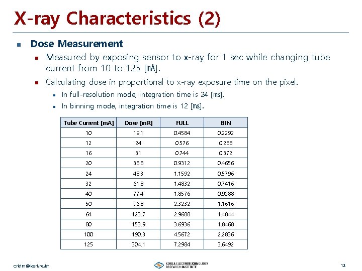 X-ray Characteristics (2) n Dose Measurement n n Measured by exposing sensor to x-ray