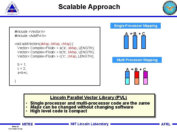 Scalable Approach Single Processor Mapping #include <Vector. h> #include <Add. Pvl. h> A =B