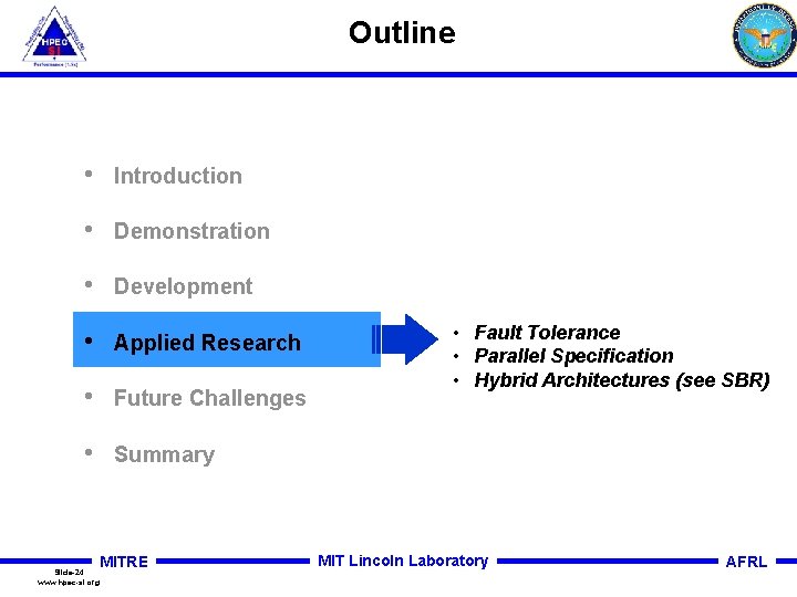 Outline • Introduction • Demonstration • Development • Applied Research • Future Challenges •