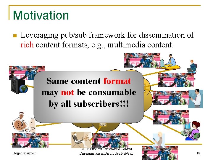 Motivation n Leveraging pub/sub framework for dissemination of rich content formats, e. g. ,