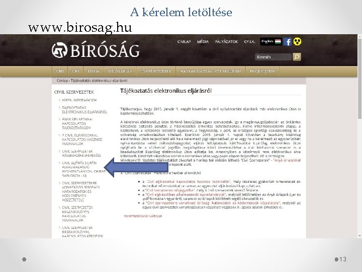 A kérelem letöltése www. birosag. hu 13 