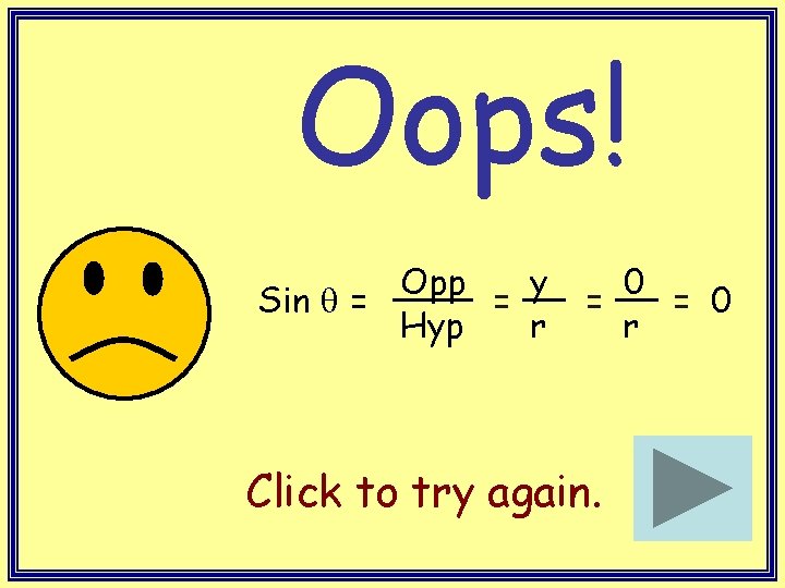 Oops! y Opp Sin = = r Hyp 0 = = 0 r Click Oops! y Opp Sin = = r Hyp 0 = = 0 r Click