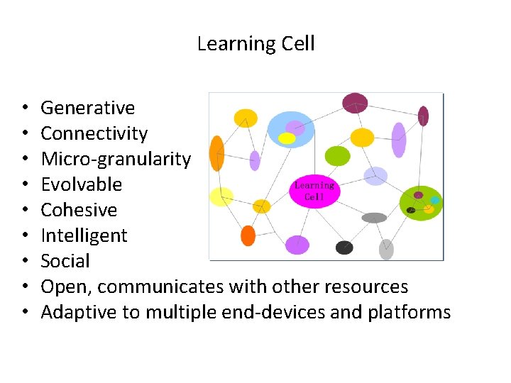 Learning Cell • • • Generative Connectivity Micro-granularity Evolvable Cohesive Intelligent Social Open, communicates