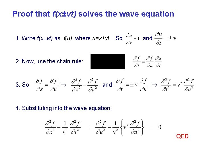 Proof that f(x±vt) solves the wave equation 1. Write f(x±vt) as f(u), where u=x±vt.