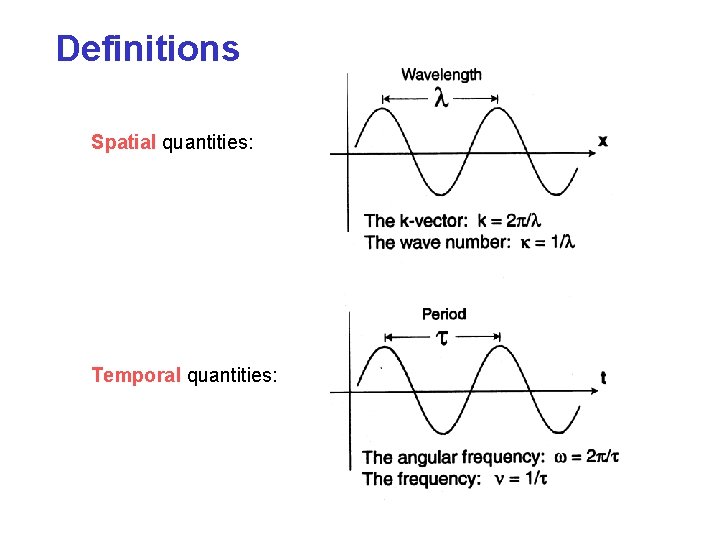 Definitions Spatial quantities: Temporal quantities: 